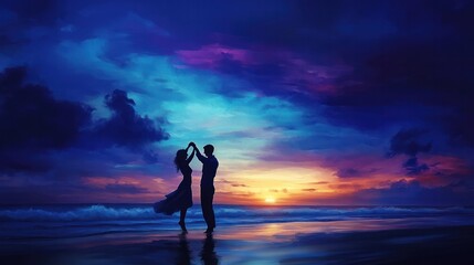 silhouette of a couple sharing a kiss under a tree, with sunlight filtering through the leaves,