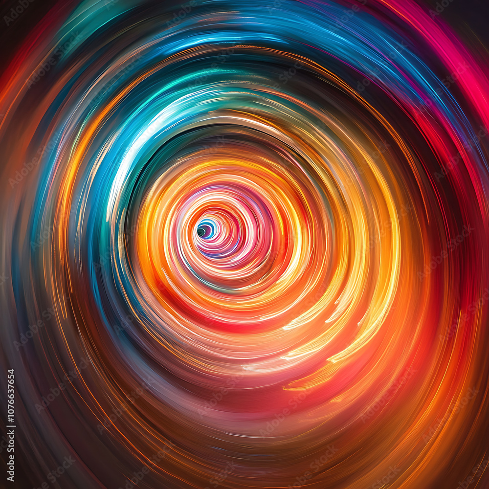 Poster colorful spiral of light in motion, creating mesmerizing effect with vibrant hues and dynamic energy