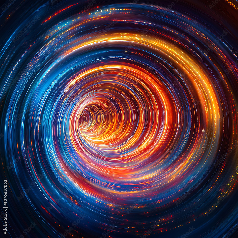 Poster colorful swirling light patterns create mesmerizing vortex effect, showcasing bands of colored light