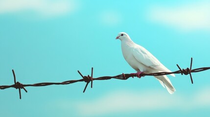 White Dove on Barbed Wire