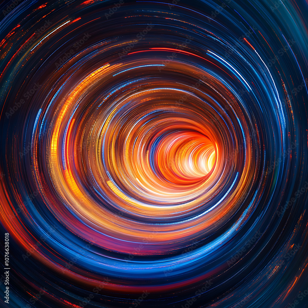 Poster colorful bands of light swirl in circular motion, creating mesmerizing vortex effect. vibrant hues o