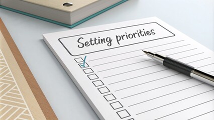 Priority checklist with pen on desk for task management