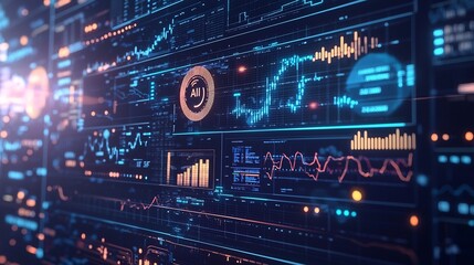 Fototapeta premium Futuristic AI Powered Financial Dashboard Showcasing Real Time Market Trends and Predictive Insights