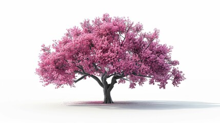 Obraz premium A Single Pink Cherry Blossom Tree Isolated on a White Background