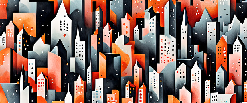 illustrazione sfondo con edifici urbani astratti a tema geometrico surreale