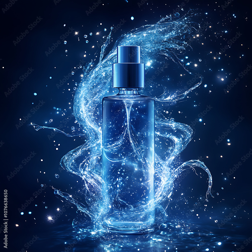 Poster stunning image of clear bottle surrounded by dynamic water splashes, creating captivating visual eff
