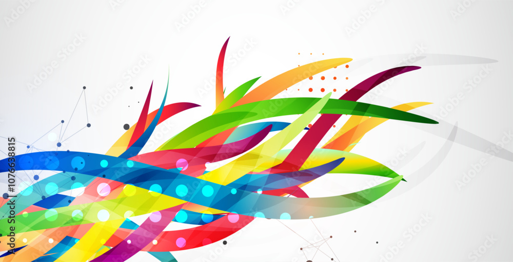 Poster Abstract colored background on a gray gradient. Curves painted in bright colors, arbitrarily mixed with each other. Hand drawn vector.