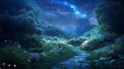 Obraz premium a lush green garden at midnight