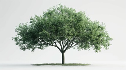Obraz premium A solitary deciduous tree with lush green foliage, standing against a white backdrop