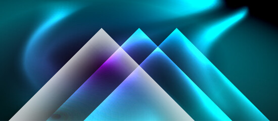 Fototapeta premium Glass squares with neon shiny light abstract background