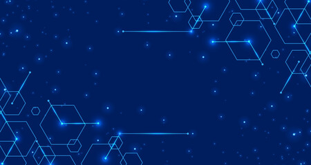 Vector illustration circuit board and hexagons background. Hi-tech digital technology and engineering, digital telecom technology concept. Abstract futuristic on dark blue color background