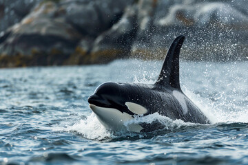 Fototapeta premium Fantastically beautiful majestic huge whale in deep ocean