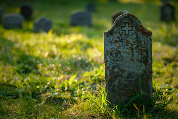 Fantastically mysterious cemetery with tombstones and terribly atmosphere