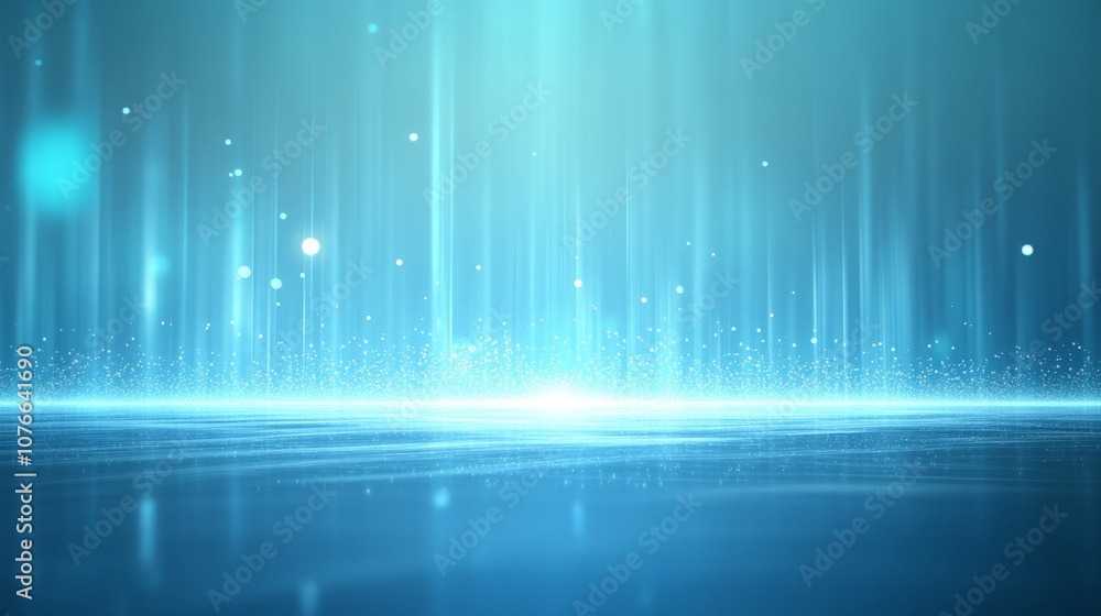 Poster elegant technology-inspired background with soft, glowing lines and scattered particles forming a fu