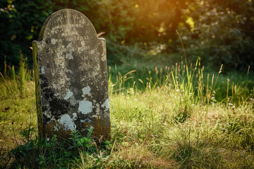 Fantastically mysterious cemetery with tombstones and terribly atmosphere