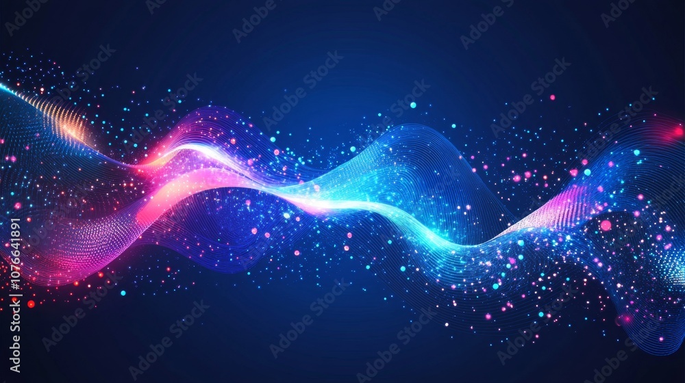 Aufkleber futuristic cyber network abstract with flowing particles on gradient blue background