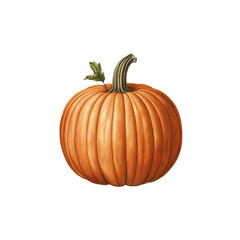 Obraz premium Realistic orange pumpkin with green stem and leaf, perfect for autumn decor