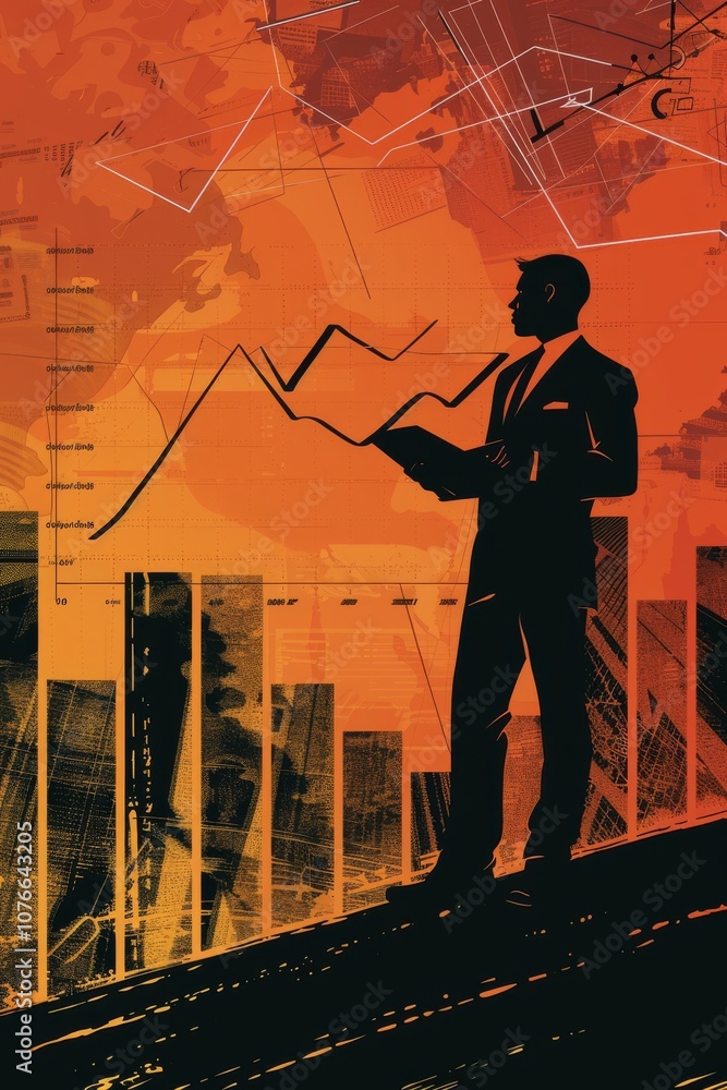 Aufkleber businessman analyzing financial data with graphs and charts in a modern office environment..