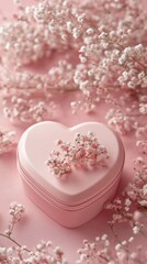 Naklejka premium Delicate pink flowers in heart shaped boxes on a soft pink background