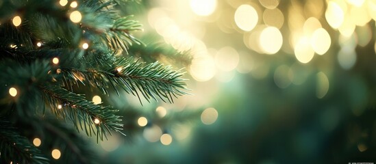 Evergreen pine tree branches background atmosphere christmas.