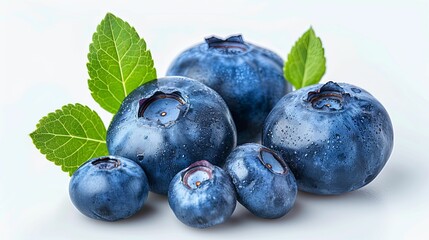 Fototapeta premium Close-up of Fresh Blueberries with Green Leaves