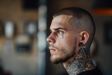 Obraz premium Generative AI Portrait of stylish hipster Tattoo Artist in Tattoo Studio Setting