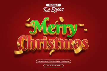 3d Merry Christmas editable text effect with gold texture  and gold confetti decoration