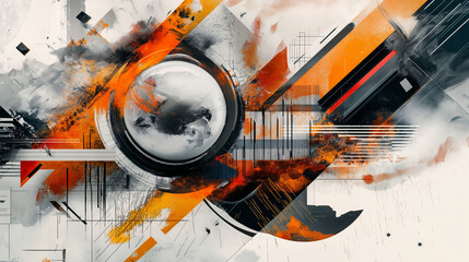 Dynamic digital art piece combining elements of typography and abstract design with bold, contrasting colors and layered textures