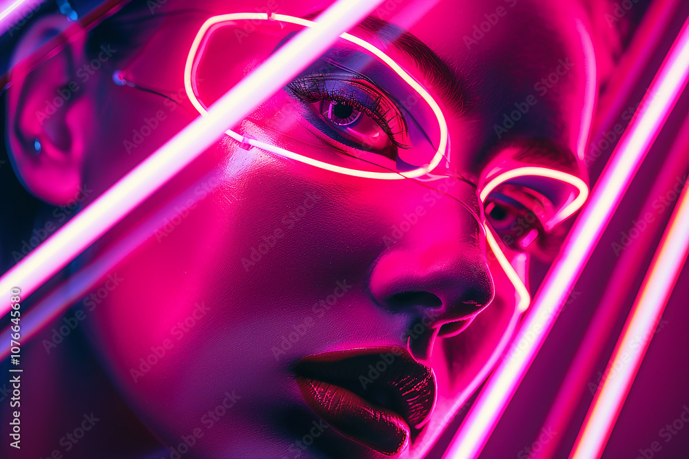 Poster generative ai visual of futuristic cyber light projection on face