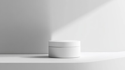 Minimalist white cosmetic jar mockup on a clean background.