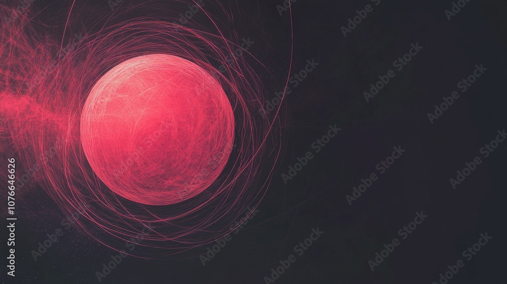 Poster abstract red sphere with dynamic swirls