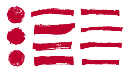 Red brush strokes set, grunge blobs, japanese paint. Distress texture buttons and banners.