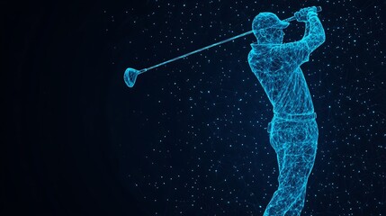 Glowing Blue Golfer In Dynamic Swing With Abstract Digital Art Style