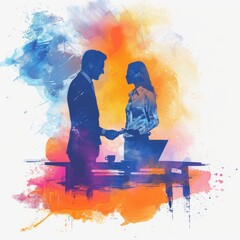 Vibrant Business Collaboration Concept with Abstract Watercolor Background