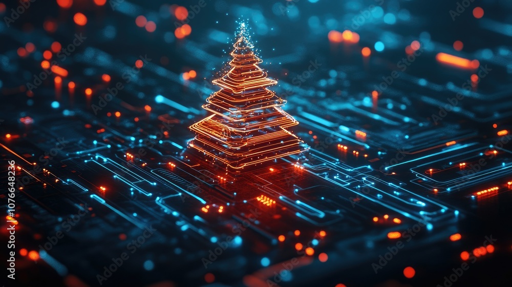 Poster futuristic structure on digital circuit background