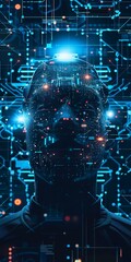 Obraz premium Futuristic AI Concept with Digital Circuitry and Glowing Elements