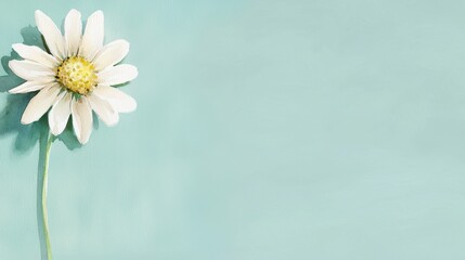 Obraz premium A simple daisy blossom against a mint green background, symbolizing freshness and natural beauty.