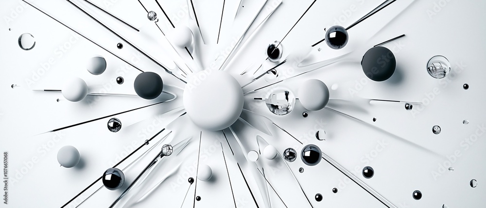 Poster abstract white and black sphere pattern with lines.