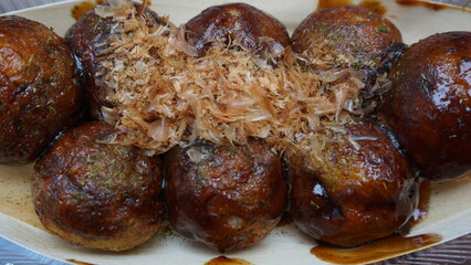 Delicious Takoyaki Balls Topped with Bonito Flakes