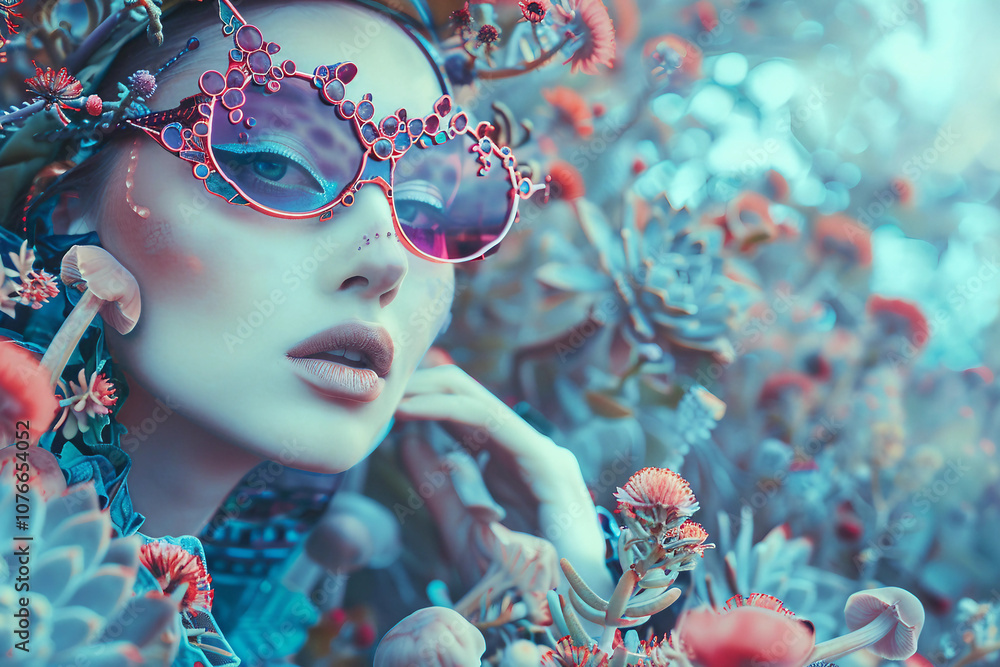 Poster beautiful character in the wonderland designed with generative ai technology