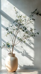 A tall indoor plant placed in a stylish pot near a sunlit window in a modern living room