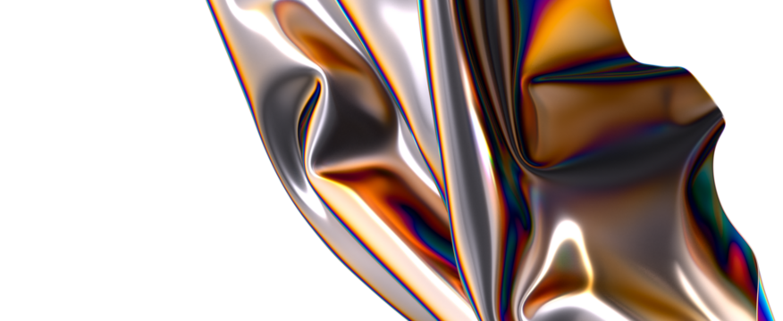 Shimmering metallic fabric with iridescent hues A swirl of color and texture