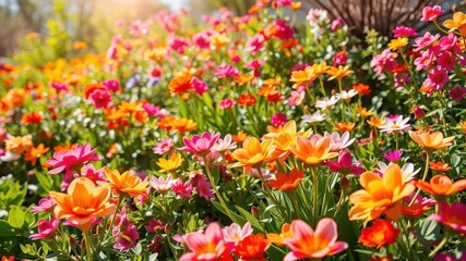 A beautiful display of colorful flowers in full bloom during the spring season, showcasing the natural beauty and vibrancy of nature, garden, flora, colorful
