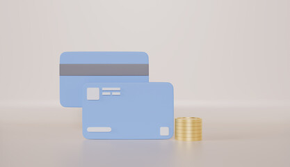 Credit cards with coin business and online payment concept on pastel color background