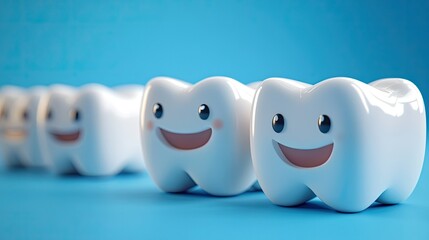 Obraz premium Cute Cartoon Teeth with Smiles on Blue Background