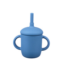 Silicone cup isolated on white background. Baby tableware on white background