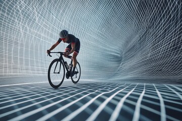 Fototapeta premium A man is riding a bicycle in a tunnel