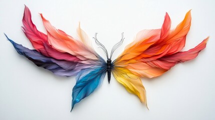 Obraz premium butterfly art piece, crafted entirely from colorful pastel soft color feathers