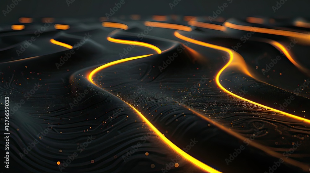 Poster glowing twisting light pattern in a dark environment, 3d rendered design.