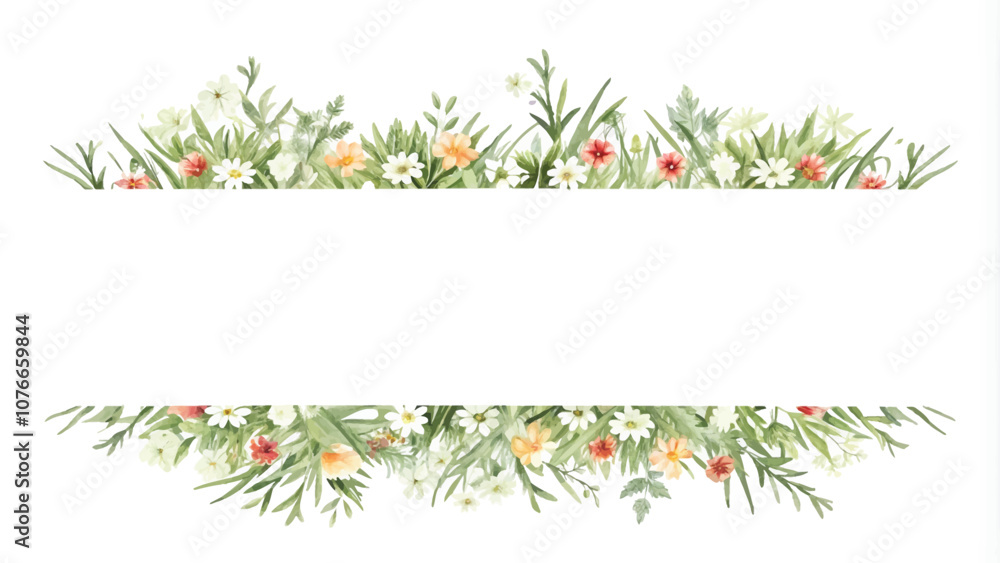 Wall mural Watercolor floral frame isolated on white background. Hand drawn illustration.